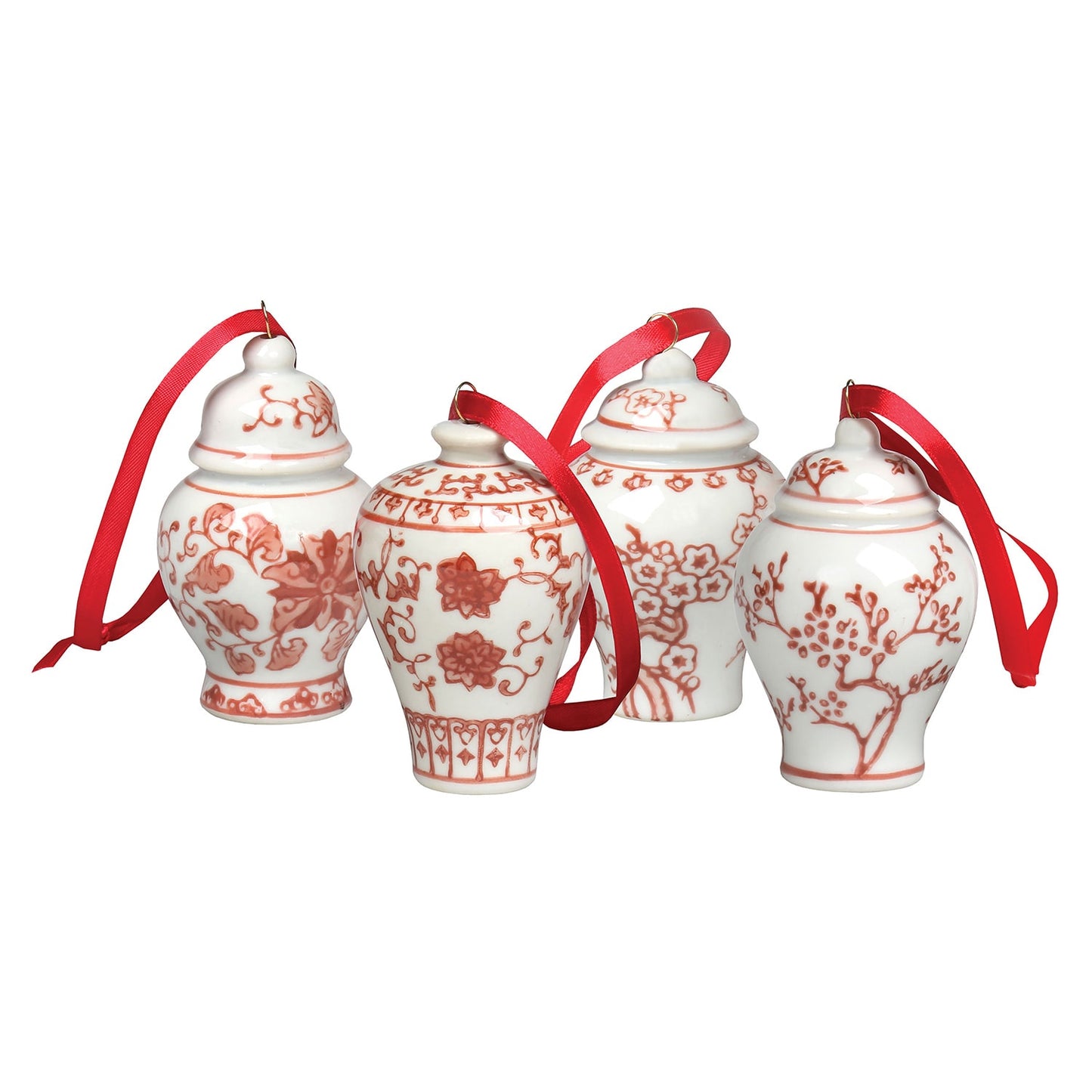 Mini Ginger Jar Ornaments - Set of 4 Porcelain Hanging Chinoiserie Vases