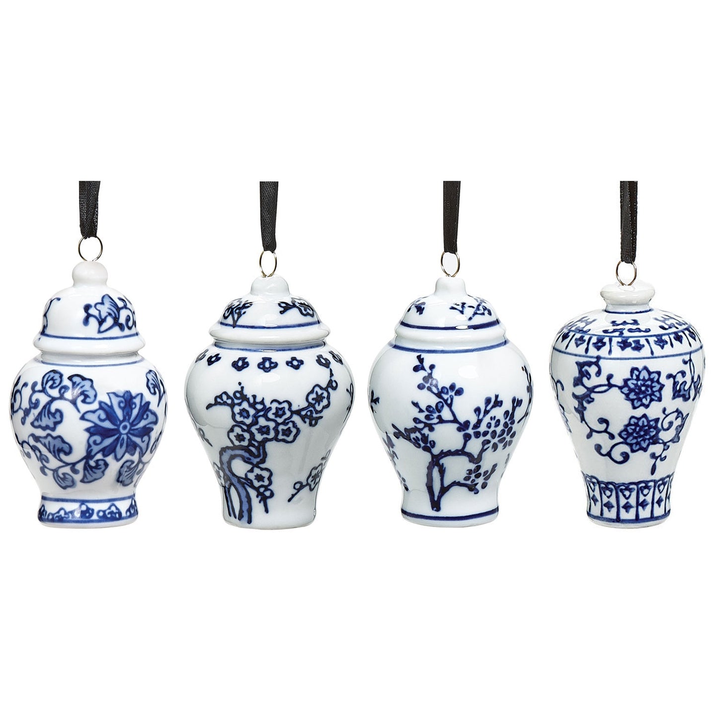 Mini Ginger Jar Ornaments - Set of 4 Porcelain Hanging Chinoiserie Vases