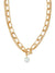 Women’s 14K Gold Flash-Plated Double Chain Link Faux Pearl Toggle Necklace