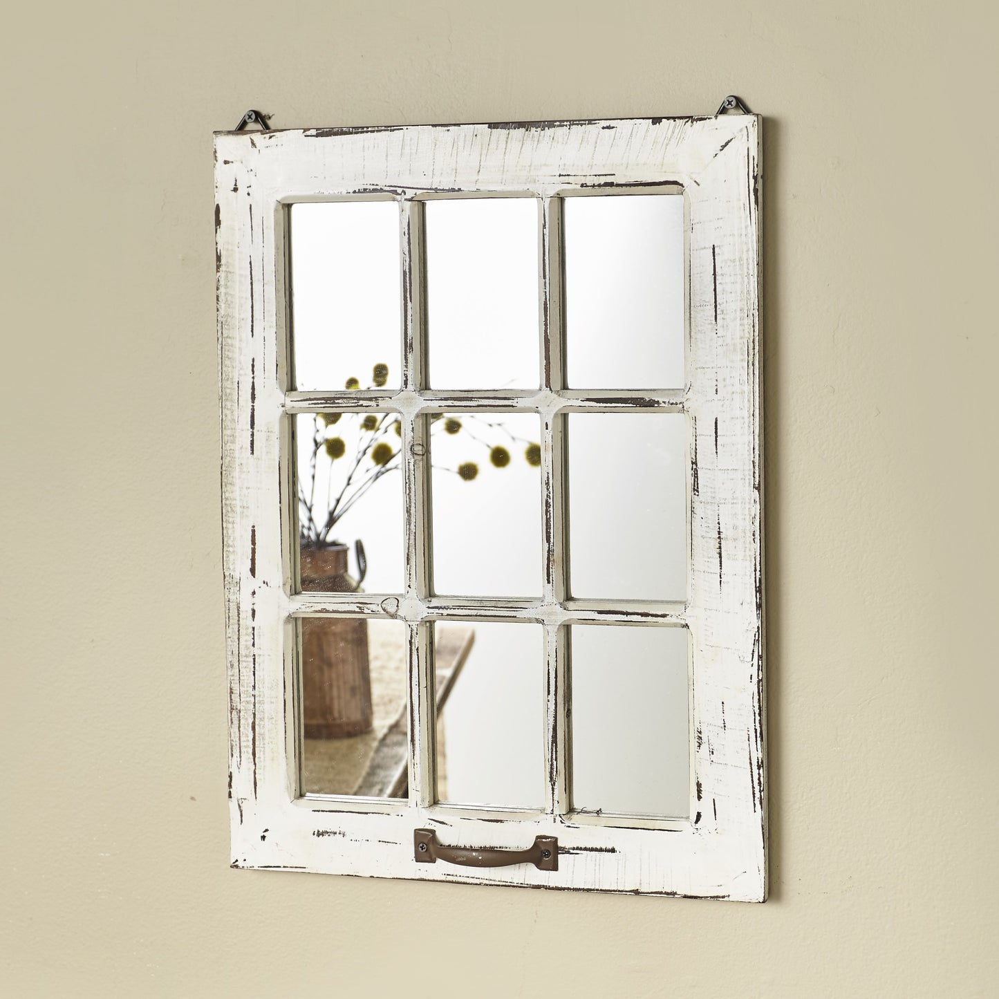 Distressed Wood Windowpane Mirror - Rustic Home Decoration