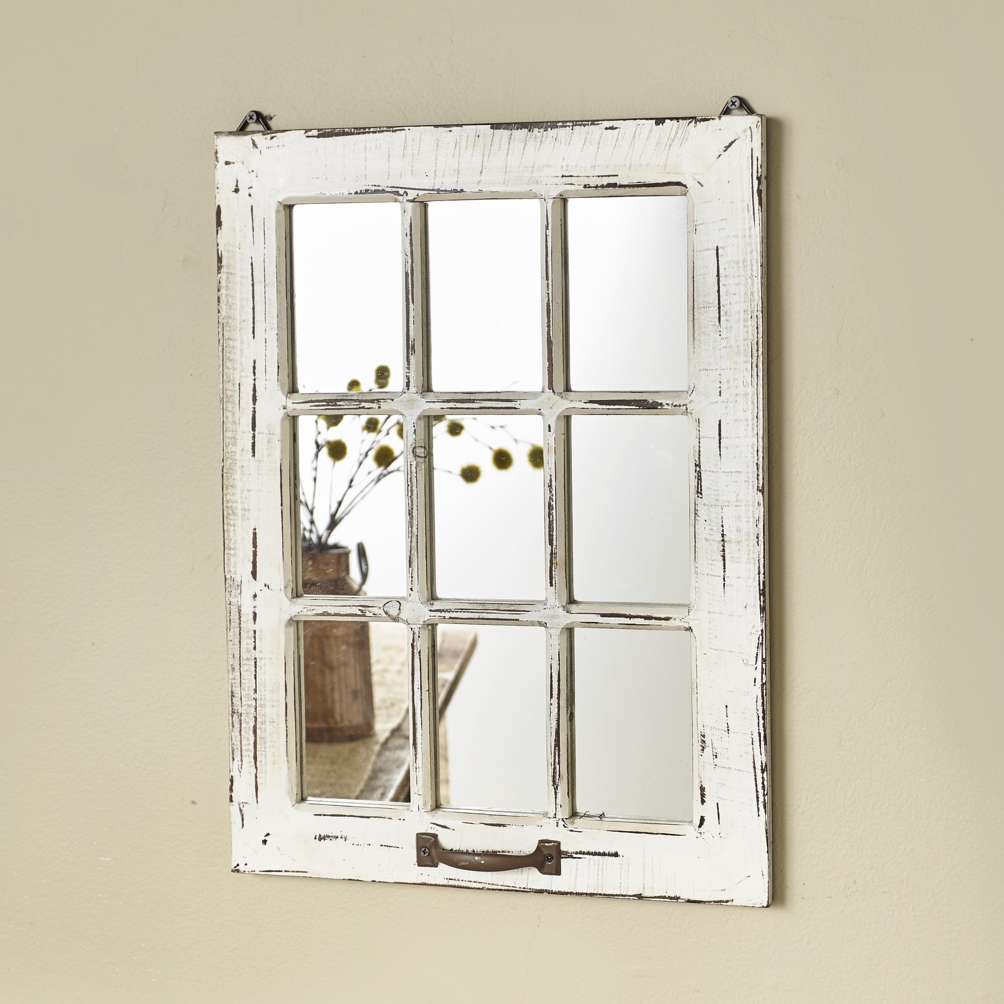 Distressed Wood Windowpane Mirror - Rustic Home Decoration