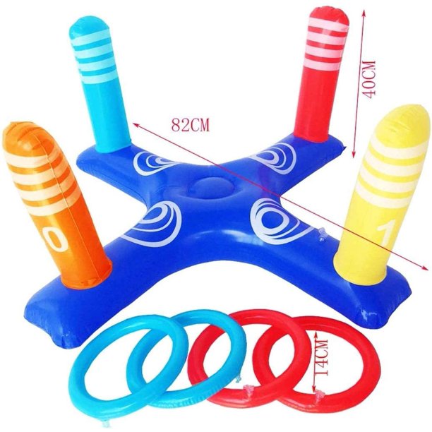 Inflatable Ring Toss Pool Game Toys w/ 4 Pcs Rings for Multiplayer