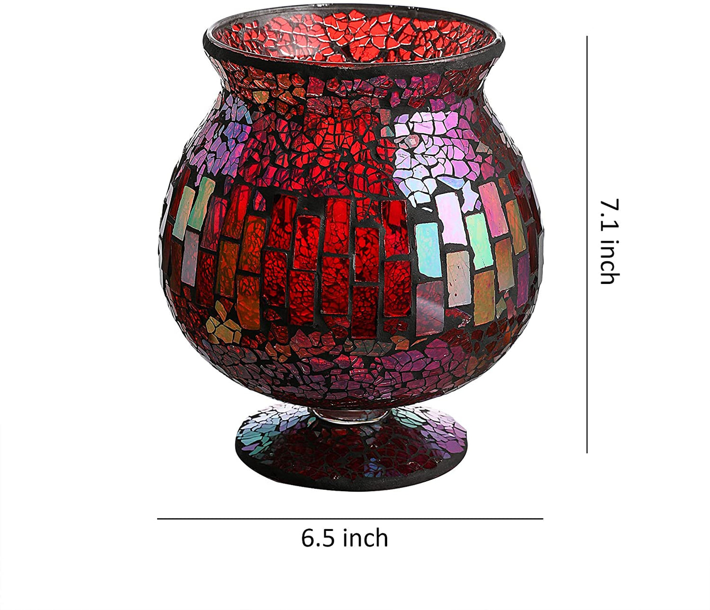 6.5 X 7 Inches Mosaic Glass Vase Hurricane (Red)