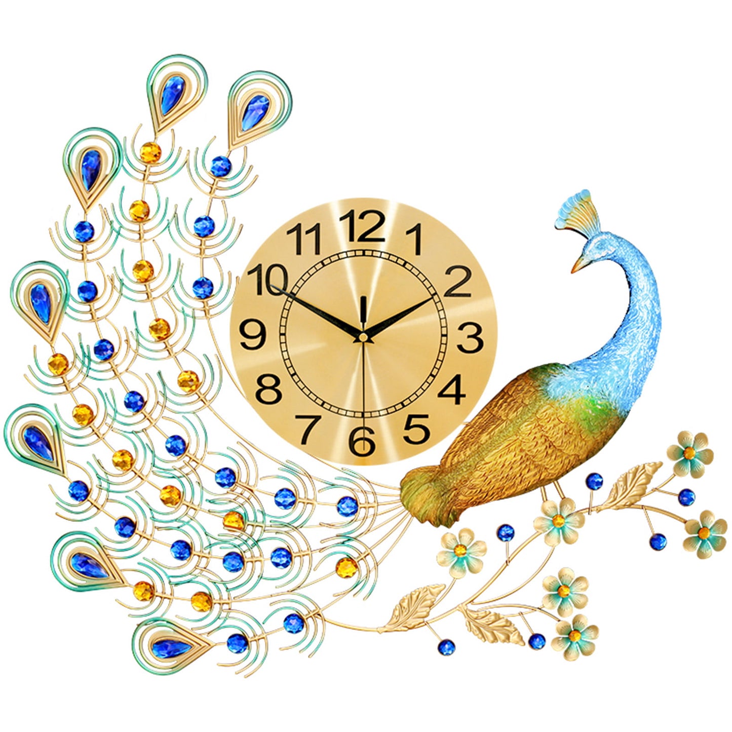 Pea-Cock Wall Clocks Luxury 3D Crystal Quartz Home Decoration