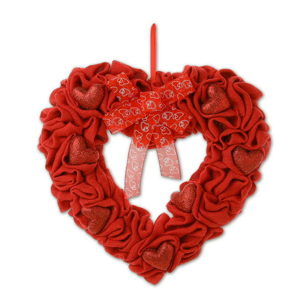 19.2 x 17.7 Inches Fabric Valentine's Heart Wreath Hanging Decoration