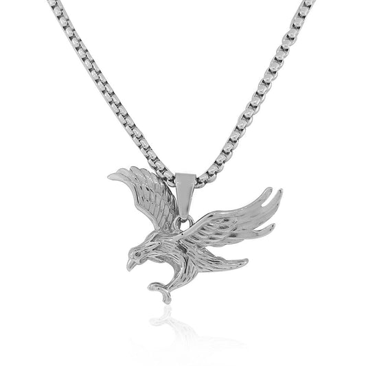 Stainless Steel Silver-Tone Bird Eagle Statement Men's Pendant Necklace, 24"