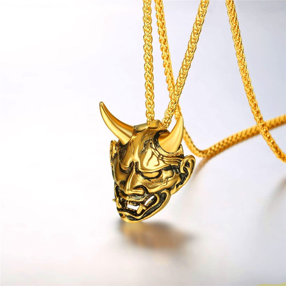 Skull w/ Evil Horn Pendant Necklace for Men & Women