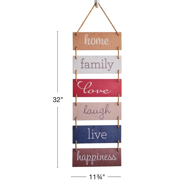 Large Hanging Wall Sign: Rustic Wooden Decor (Home, Family, Love, Laugh, Live, Happiness) Hanging Wood Wall Decoration (11.75" x 32")