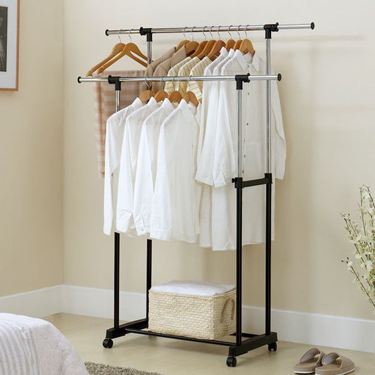 Adjustable Double Rod Garment Rack Rolling Bar -for Clothes Hanger Shoes