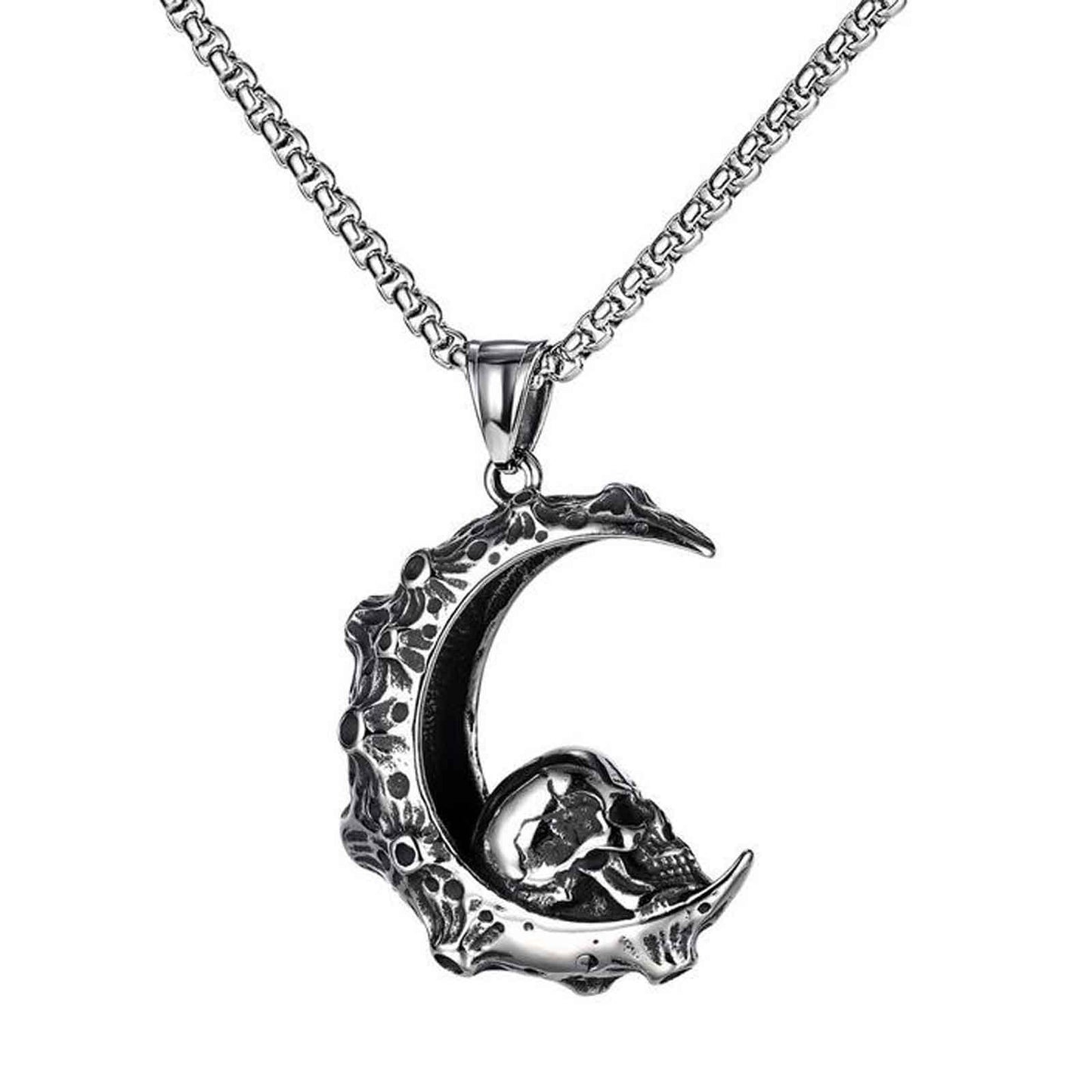 Punk Moon Skull Pendant Necklace for Men/Women