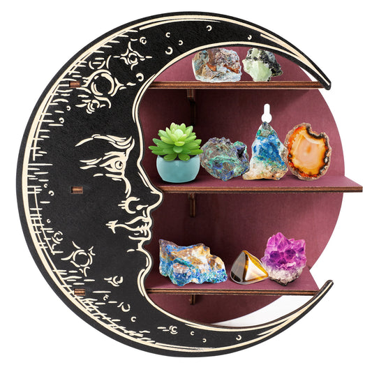 Rustic Wooden Crescent Moon Shelf