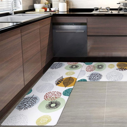 2pcs Colorful Anti Fatigue Kitchen Rug & Mat Sets Floral Kitchen Runner Rugs Waterproof Non-Slip Cushioned Standing Pad 17"x47"+17"x28" Yellow Blue Grey