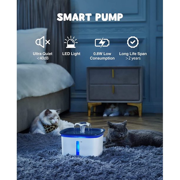 95oz/2.8L Pet Fountain, Cat Dog Water Fountain Dispenser with Smart Pump, Blue