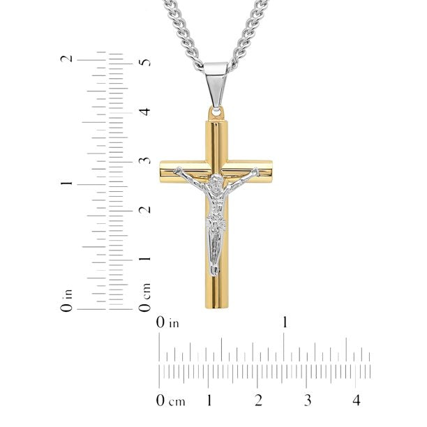 Men's Gold-Tone Stainless Steel Crucifix Pendant Necklace