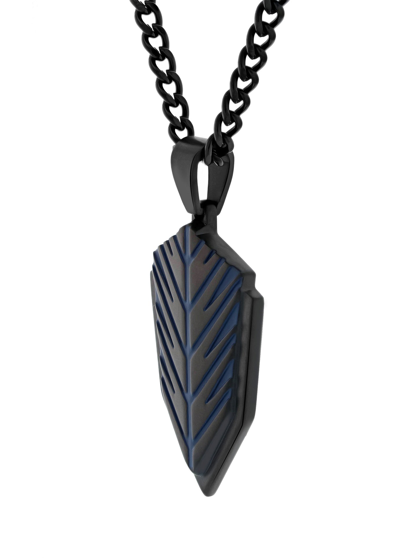 Men’s Black & Blue Stainless Steel Armor Shield Pendant Necklace