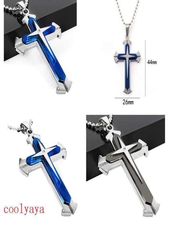 Men Stainless Steel Cross Pendant Necklace Chain