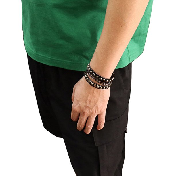 Goth Punk Bracelet Leather Spike Stud Wristband Multilayer Chain Rivets Bracelet