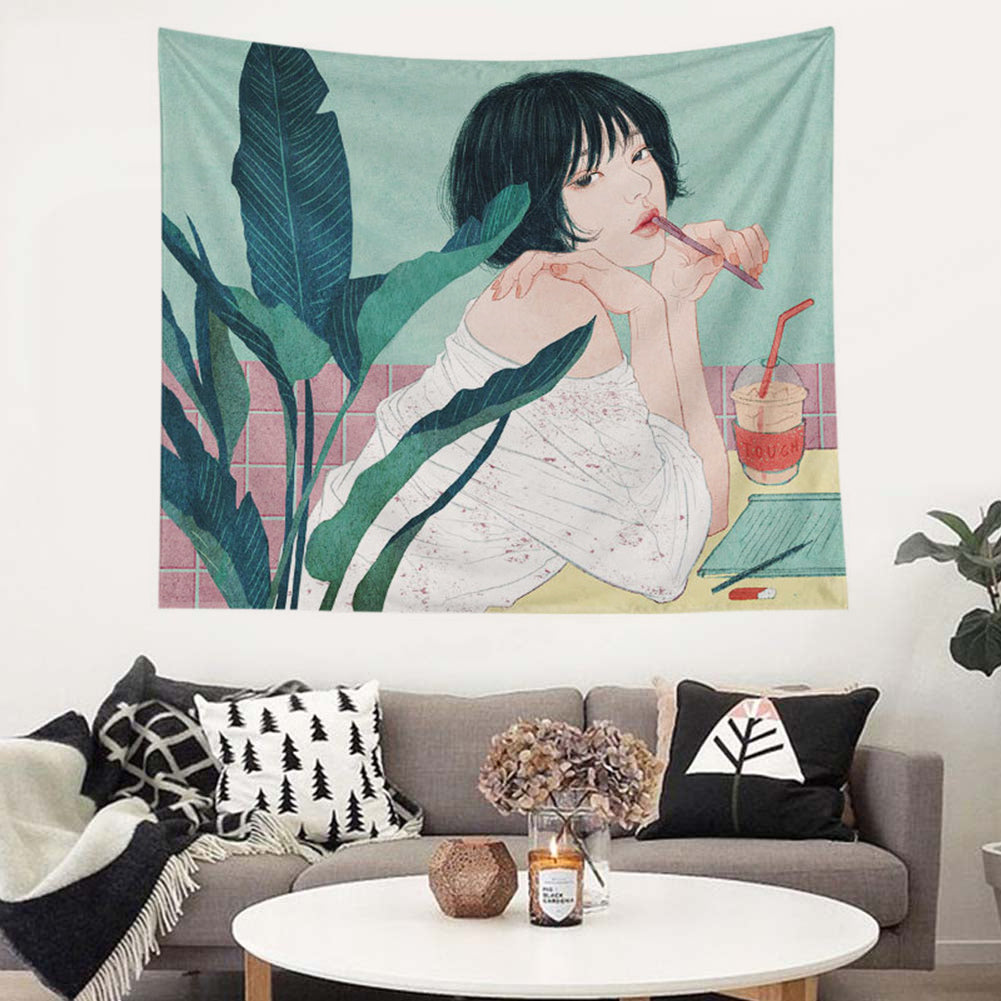 Sketching Style Girl Tapestry for Home Decoration