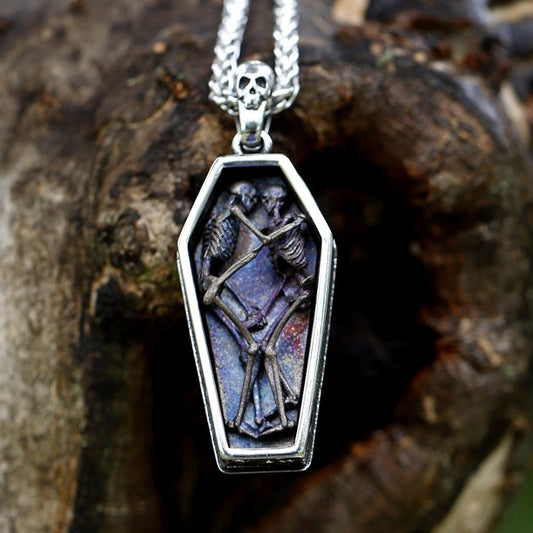 Home Stainless Steel Jewelry Gothic Coffin Skeleton Pendant Necklace for Lovers Male Female