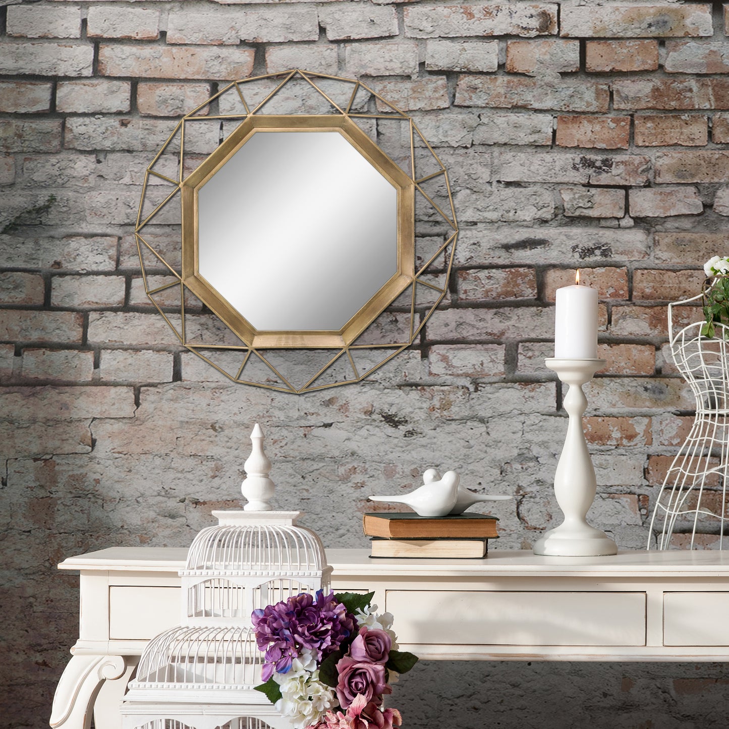 28.3"  Modern Geometric Metal Wall Mirror