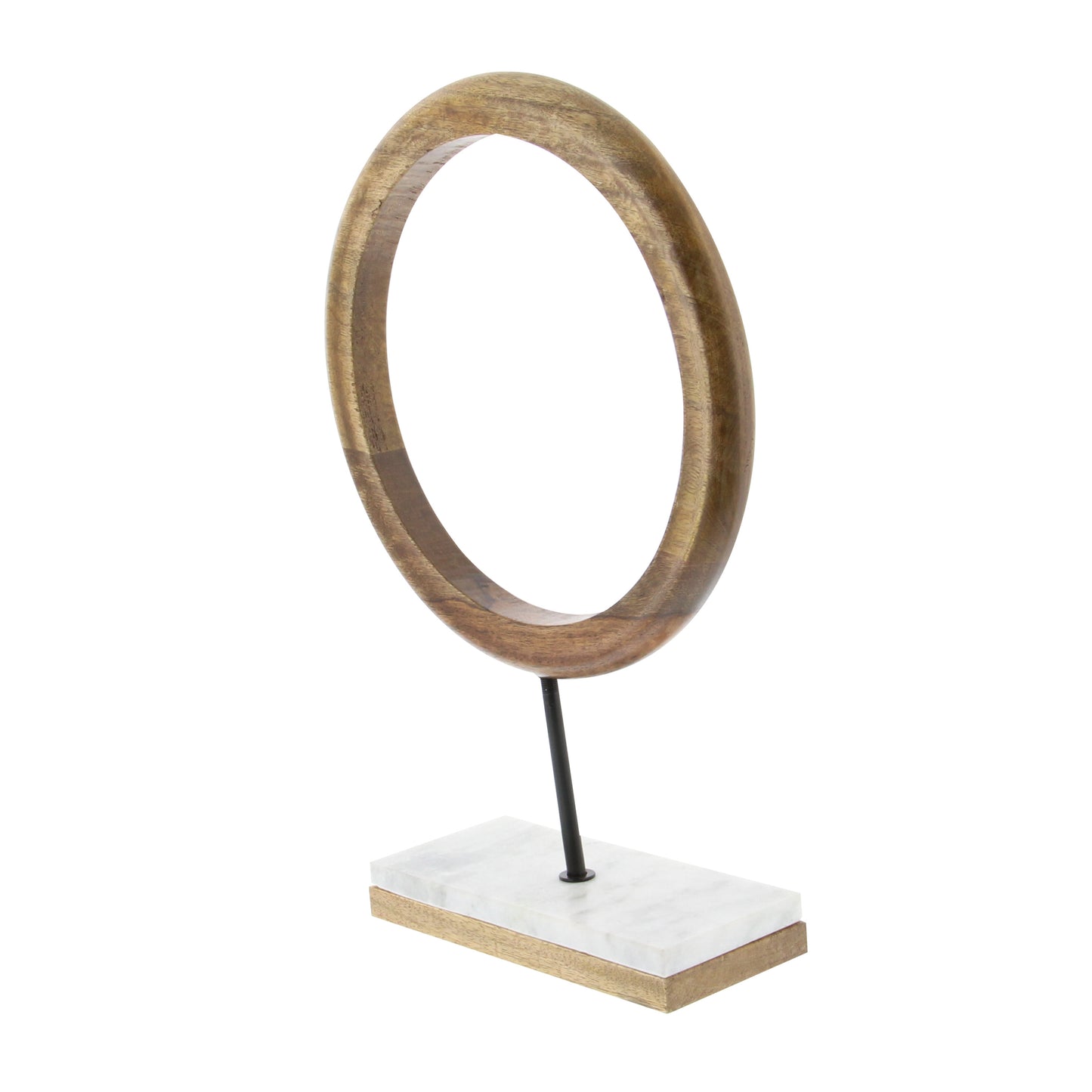 Contemporary Mango Wood And Marble Ring Sculpture, Brown