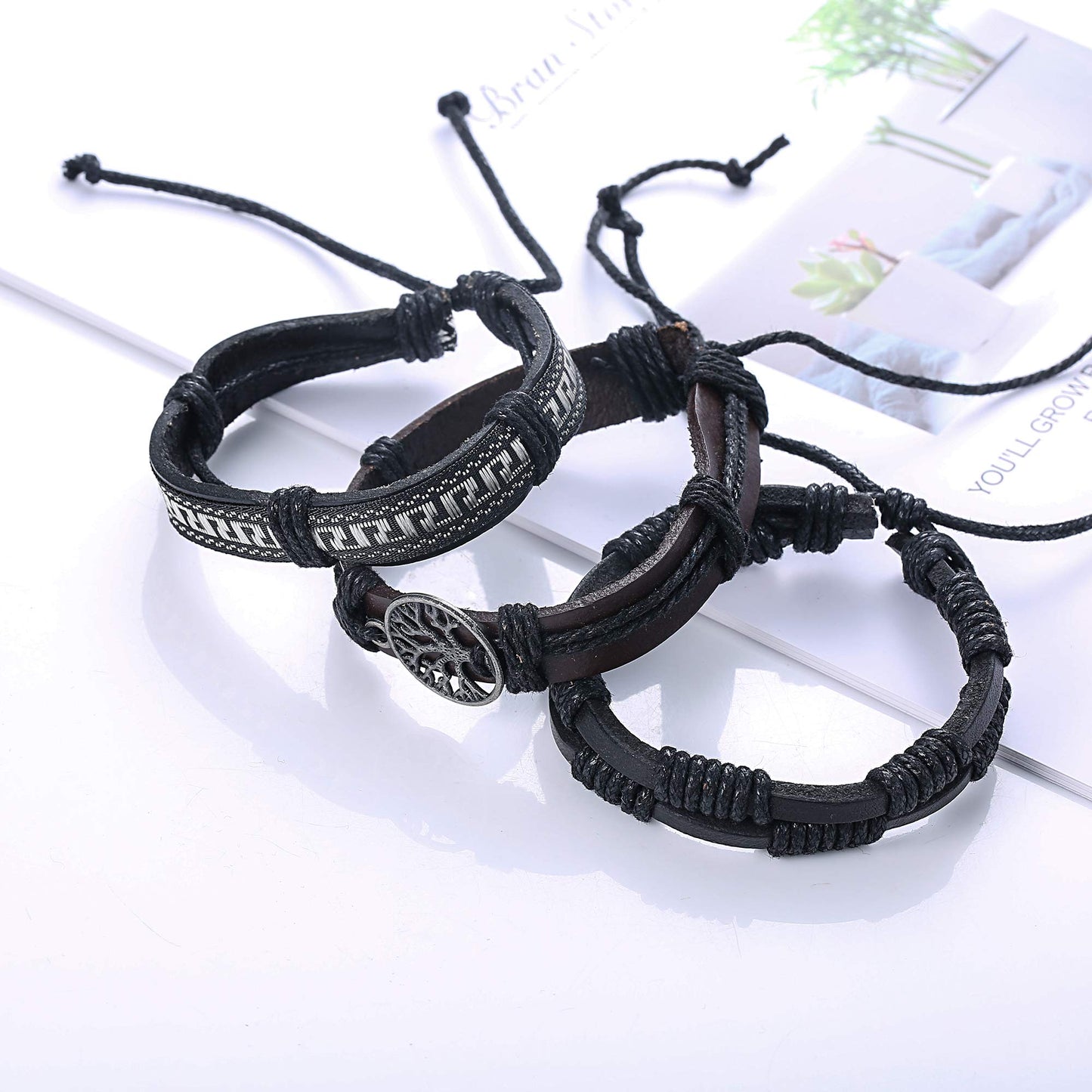 24 Pcs Braided Leather Bracelet Set