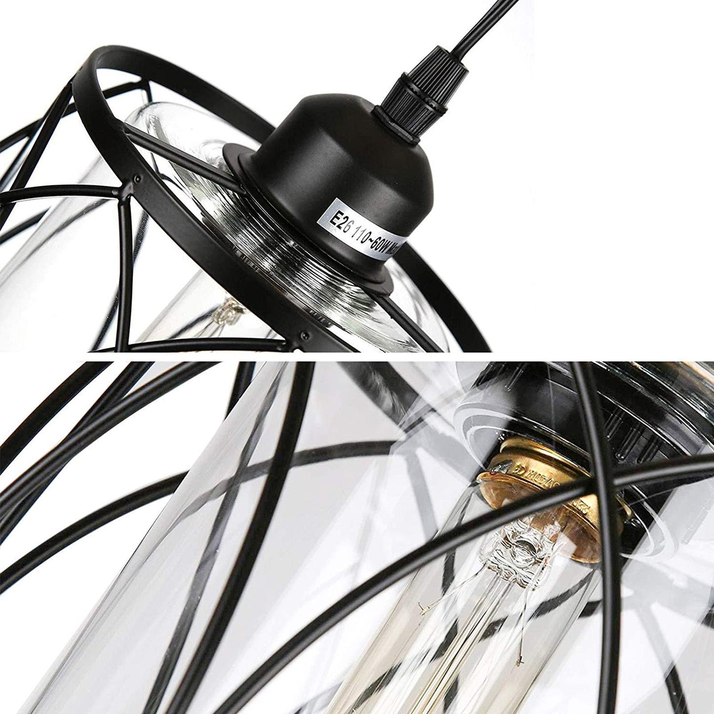 Industrial Metal Cage Hanging Pendant Lamp W/ Plug in Cord