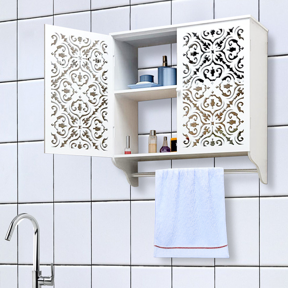 Bathroom Wall Mounted Cabinet Double Door White, 17.32 x 8.66 x 17.72 inches