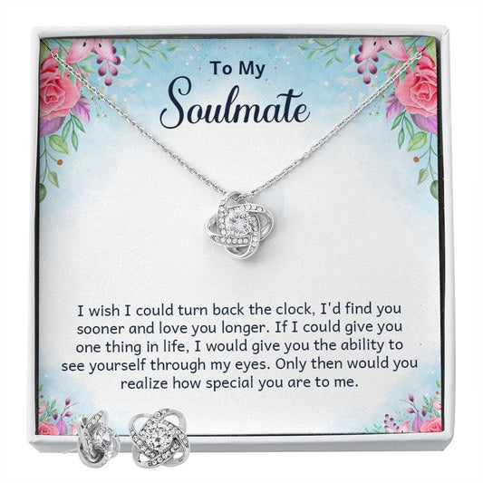 To My soulmate - I wish i could turn back Love Knot Earring & Necklace Set