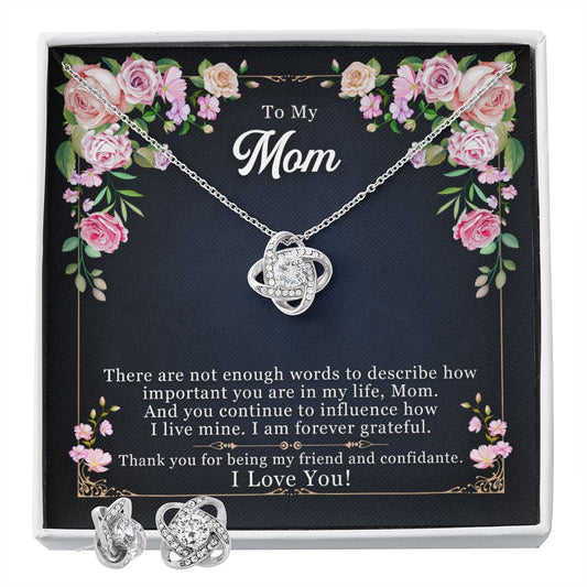 To My Mom, There are not enough words to say Love Knot Earring & Necklace Set