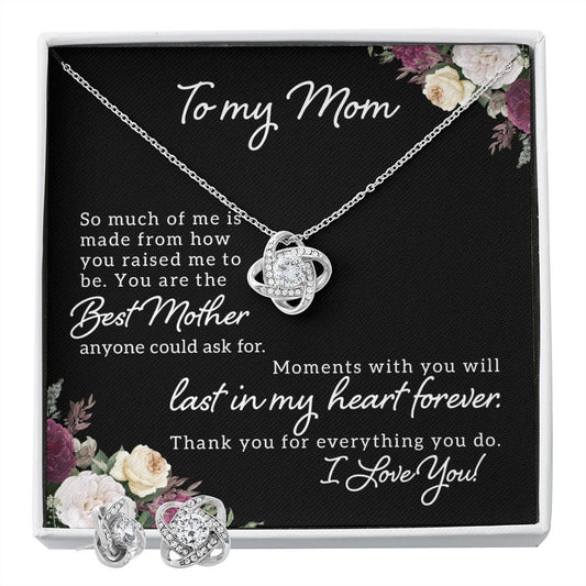 To My Mom-So much of me Love Knot Earring & Necklace Set