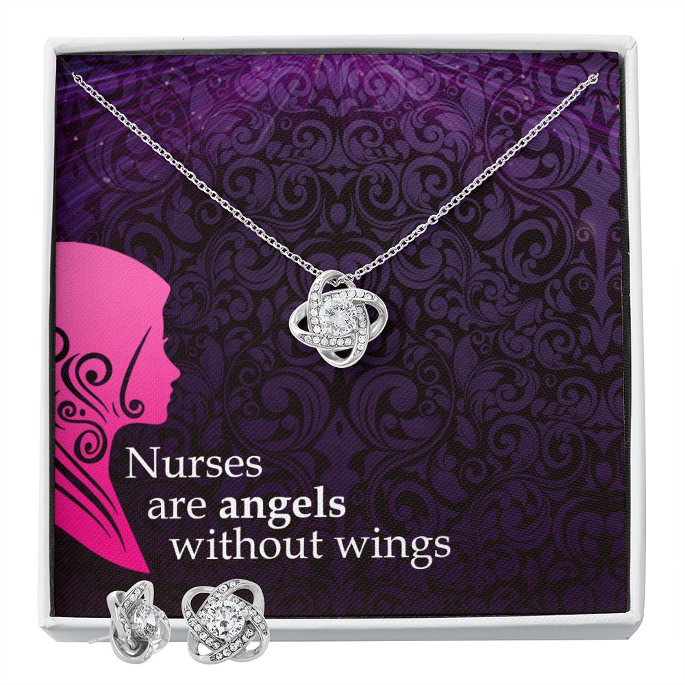Nurses are angels Love Knot Earring & Necklace Set