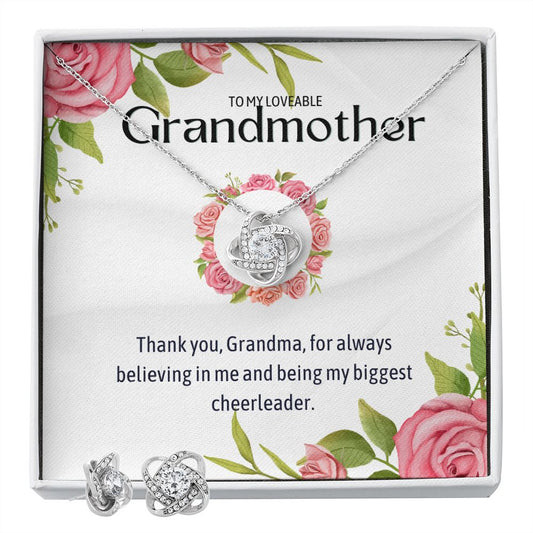 To My Lovable Grandmother Love Knot Earring & Necklace Set