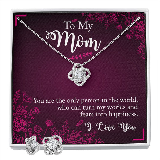 To My Mom you are the person Love Knot Earring & Necklace Set
