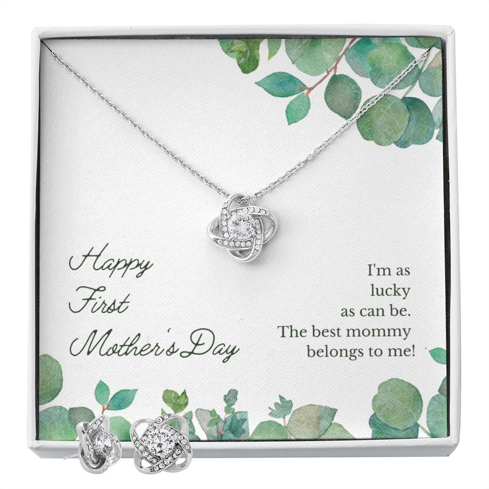 Happy First Mother's Day Love Knot Earring & Necklace Set