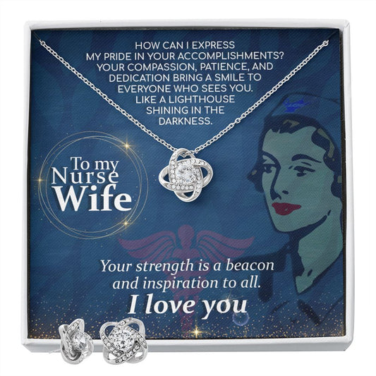 To My Nurse Wife, How Can I Express Love Knot Earring & Necklace Set