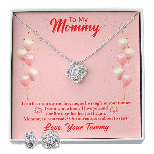 To my mommy-I can hear you Love Knot Earring & Necklace Set