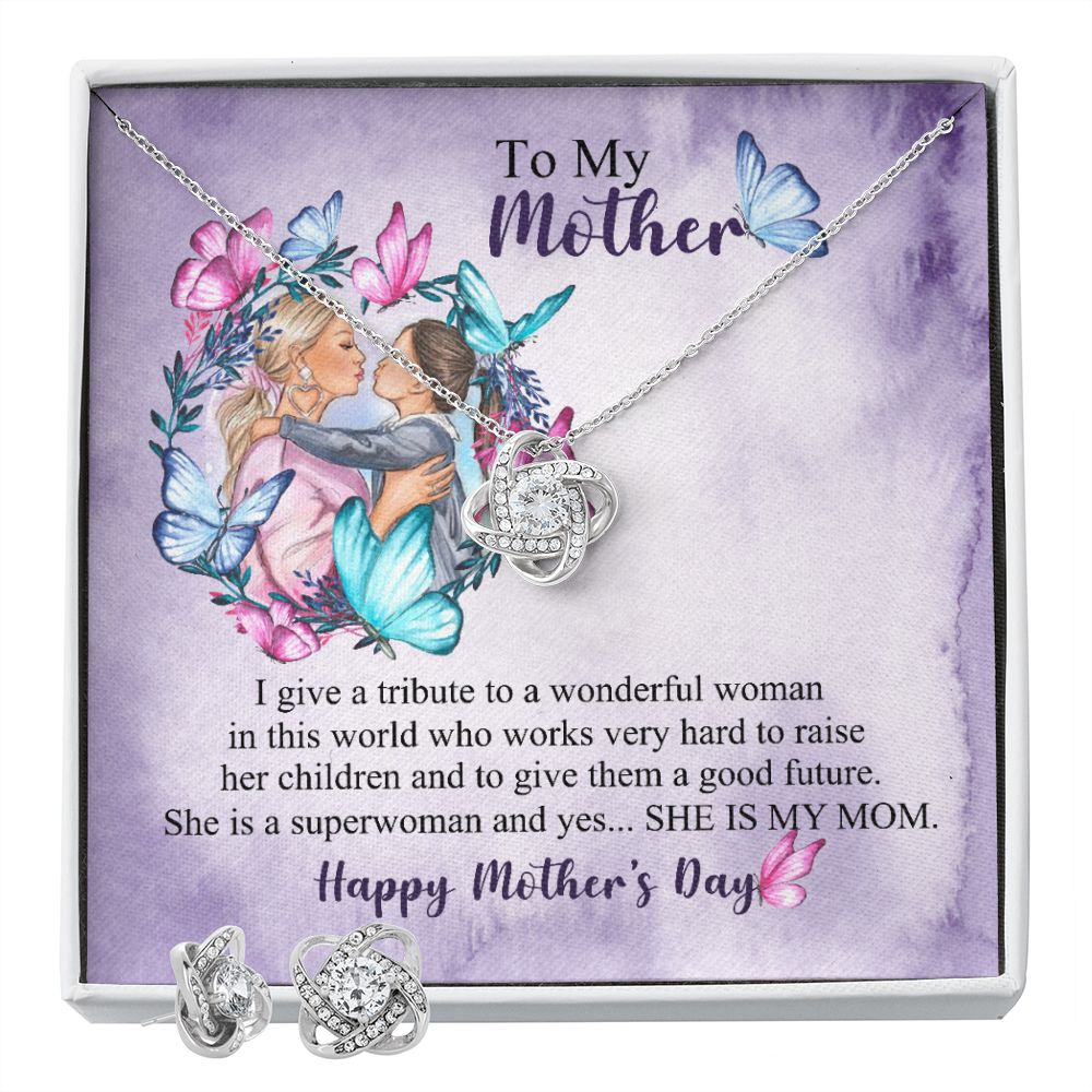 Mothers day design 6-01 Love Knot Earring & Necklace Set
