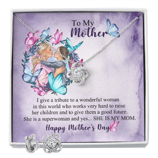 Mothers day design 6-01 Love Knot Earring & Necklace Set