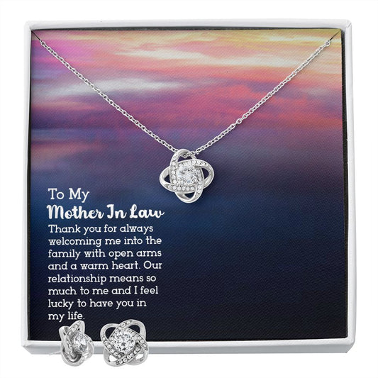 To My Mother in law Love Knot Earring & Necklace Set