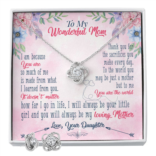 To My Wonderful Mom Love Knot Earring & Necklace Set