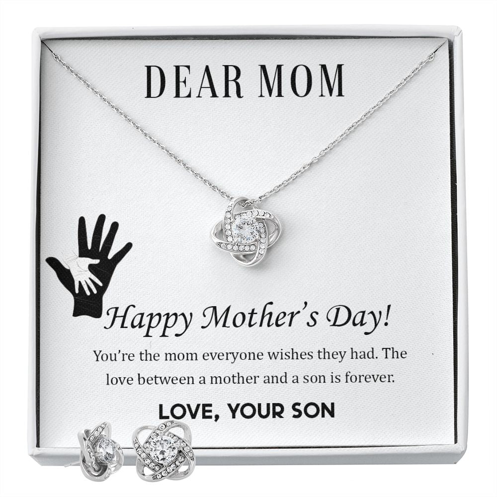 Dear Mom,  Happy Mother’s Day! You’re the mom Love Knot Earring & Necklace Set