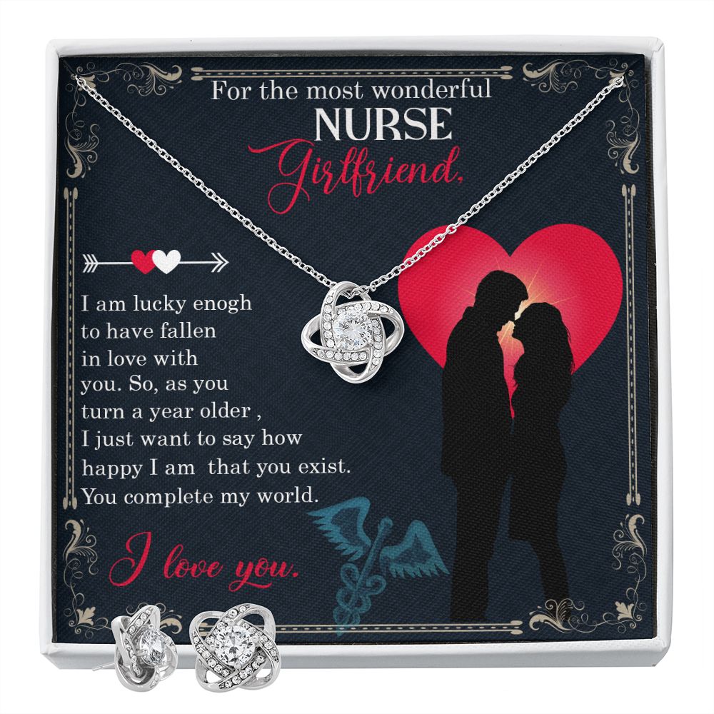 For the most wonderful nurse girlfriend Love Knot Earring & Necklace Set