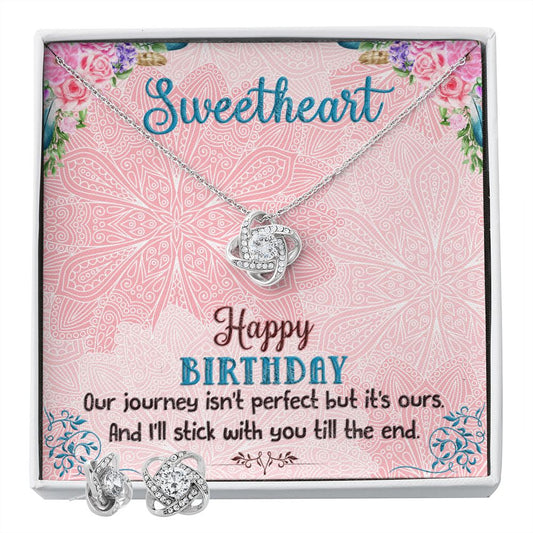 SweetHeart Happy Birthday boho chick Love Knot Earring & Necklace Set