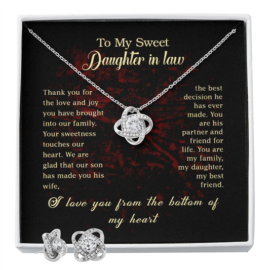 To my Sweet Daughter In Law  Love Knot Earring & Necklace Set