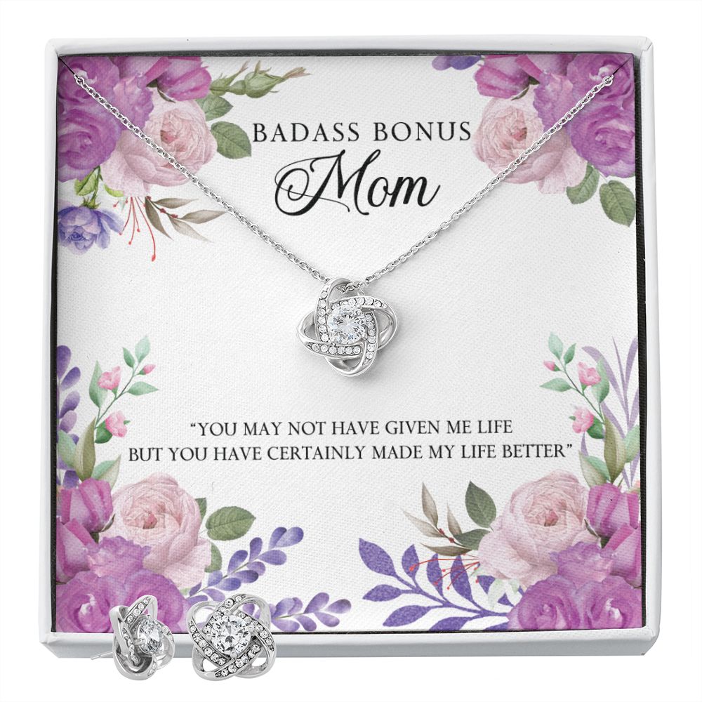 Bad ass Bonus Mom Love Knot Earring & Necklace Set