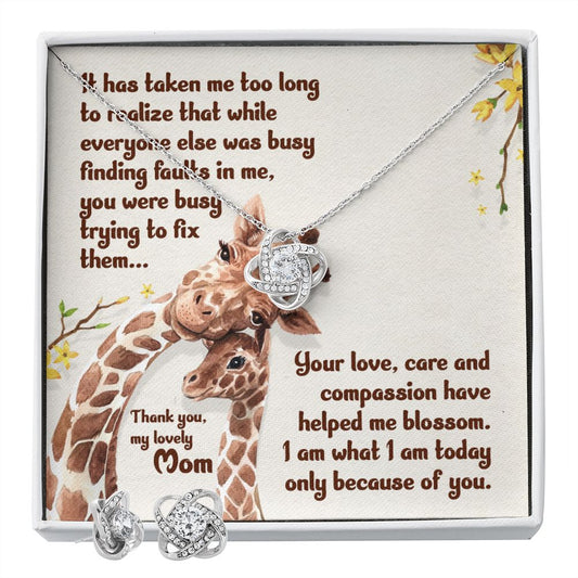 Thank you My Lovely Mom, Love Knot Earring & Necklace Set