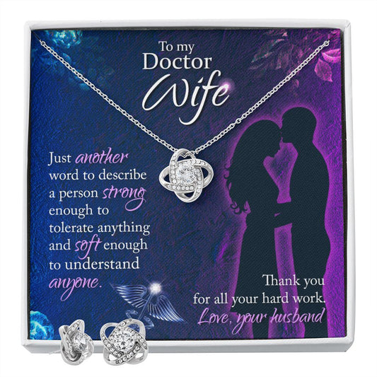 To My Doctor Wife, Just another word Love Knot Earring & Necklace Set