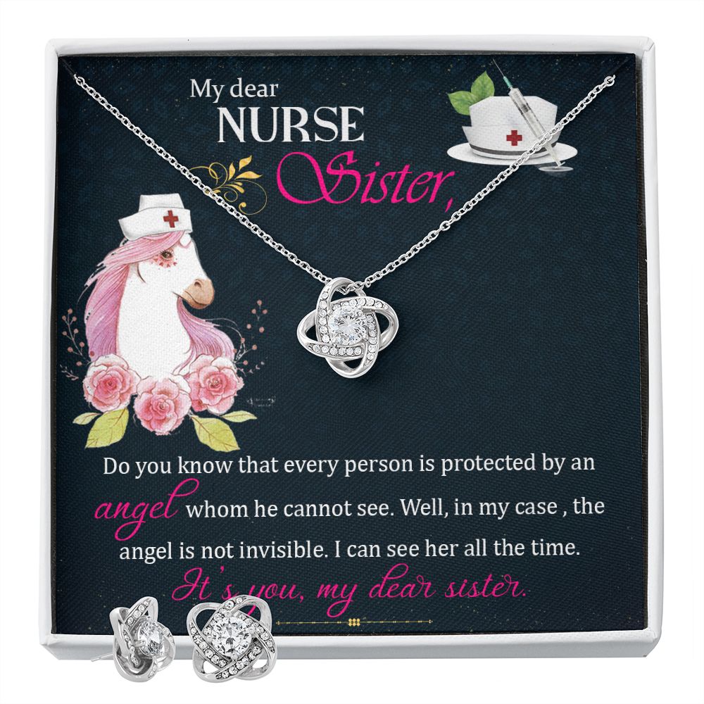 My dear Nurse sister Love Knot Earring & Necklace Set