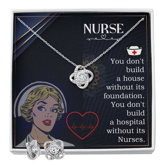 Nurse Love Knot Earring & Necklace Set